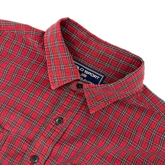 Polo Sport Plaid Button Down Shirt Men’s Large Red Black White Long Sleeve EUC - Picture 7 of 7